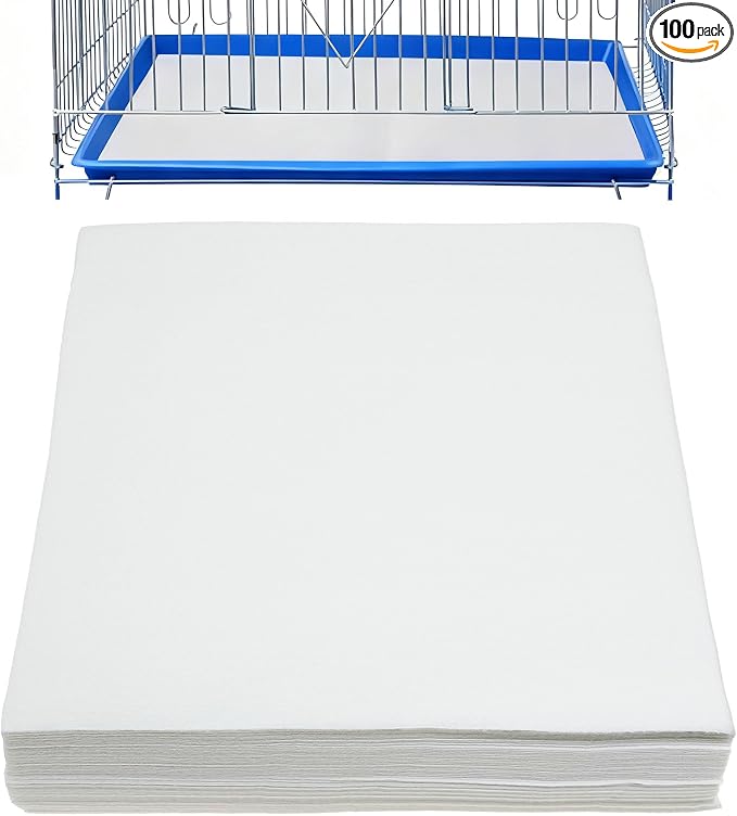 100 Sheets Bird Cage Liner Papers, Disposable Bird Cage Paper Liners, Cuttable Pet Animal Cages Cushion, Precut Absorbent Bird Paper for Bird Parrot Small Animal, 7.9 x 7.9''