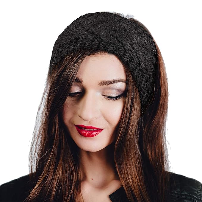 Pangda 6 Pieces Women's Winter Headbands Cable Knitted Headbands Knit Earmuffs Chunky Ear Warmers for Women Girls Wear and Sport (Black)