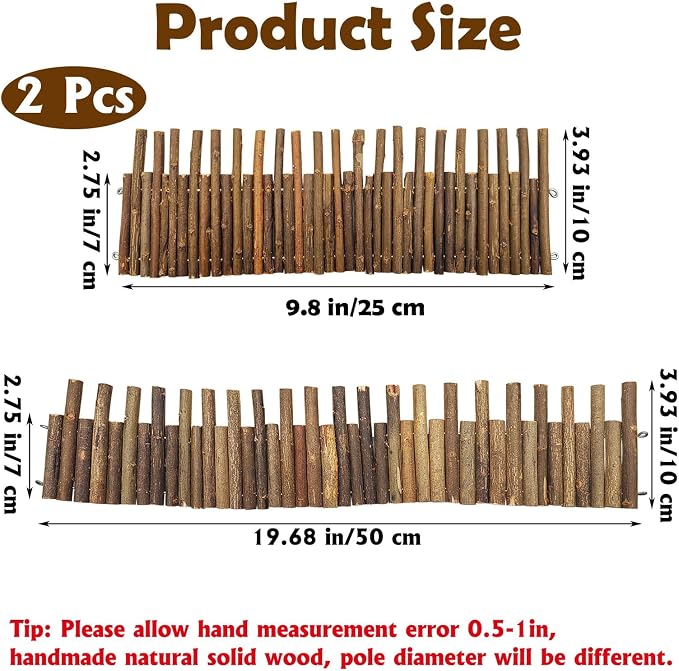 PINVNBY Hamster Suspension Bridge (19.7in and 9.8in) Bendy Natural Wood Bridge Long Climbing Ladder Hamster Cage Accessories for Guinea Pig Dwarf Sugar Glider Rat Mouse