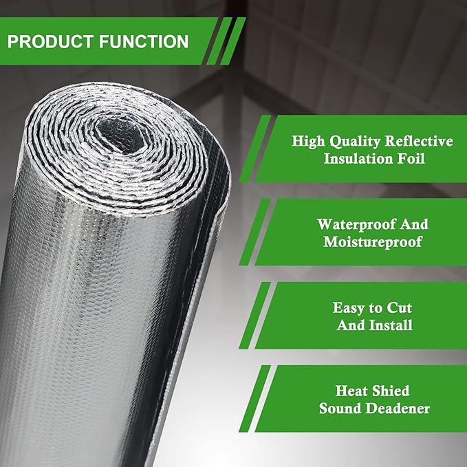 Reflective Insulation Roll, 24" x 50Ft, Aluminum, Radiant Barrier for Heat Insulation
