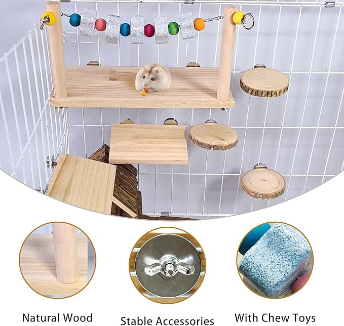 Chinchilla Platform Ledge Wood Hamster Stand Platform Board Shelf Bridge Rats Climbing Toys Cage Accessories for Chipmunks Squirrels Sugar Gliders Mice Parrots
