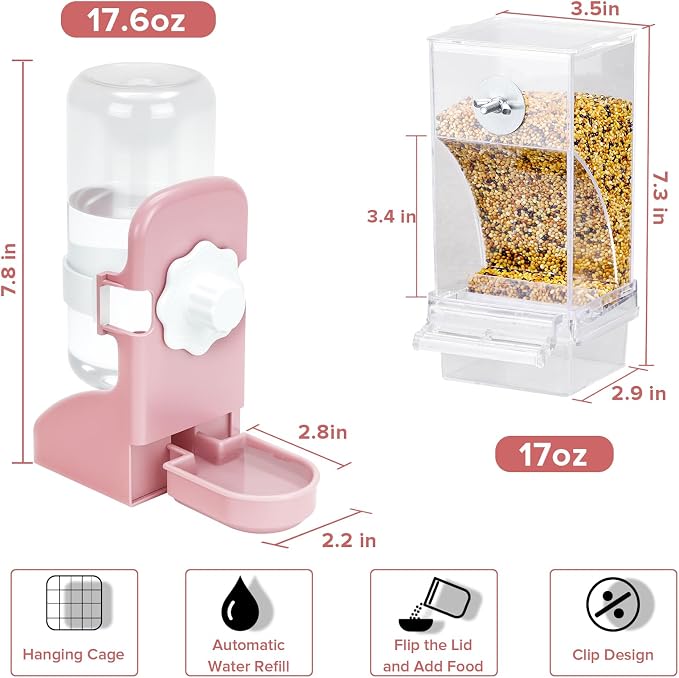 Lemtrflo No Mess Bird Feeder Water Dispenser Set, Automatic Bird Feeder | Parrot, Parakeet Cage Accessories