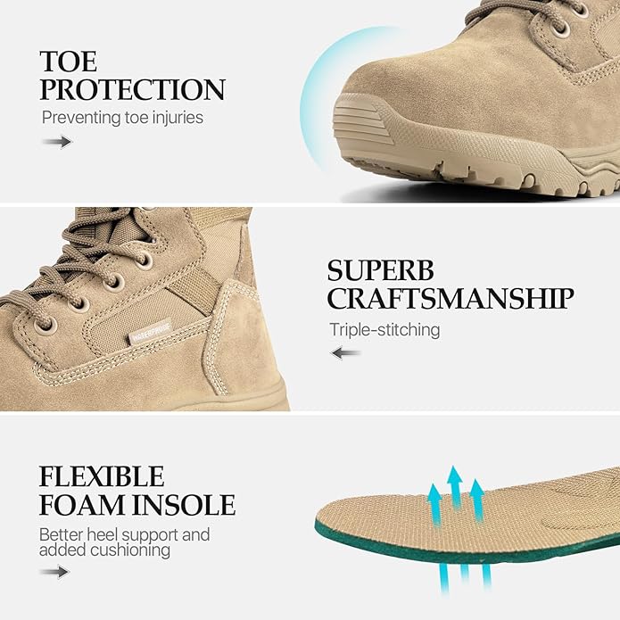 FREE SOLDIER Men's Work Tactical Boots 8 Inches Lightweight Combat Boots Durable Suede Leather Military Boot Desert Boot