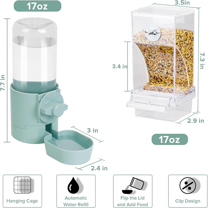 lemtrflo No Mess Bird Feeder Water Dispenser Set, Bird Feeder for Cage | Cage Accessories for Parrot, Finches, Budgies and Canaries