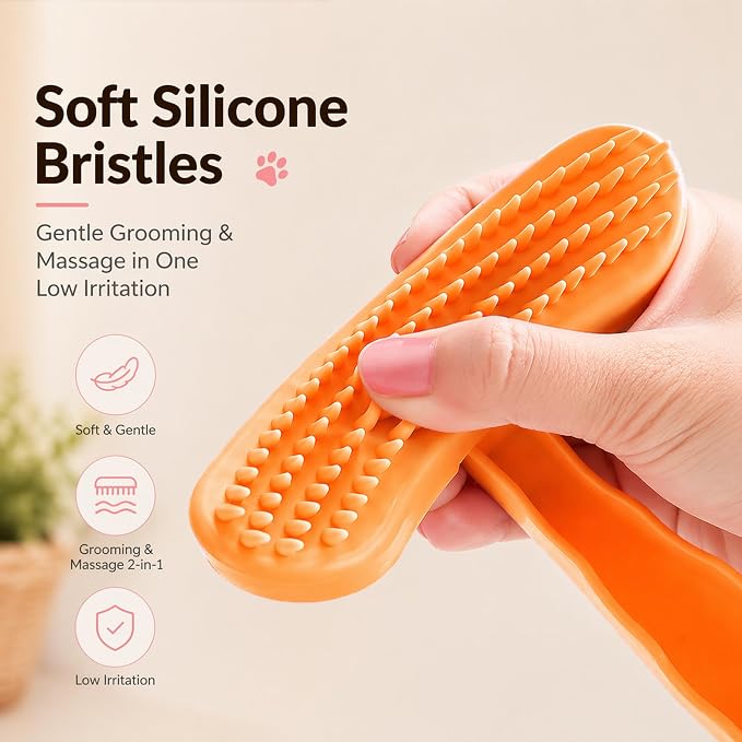 Small Silicone Grooming Brush for Guinea Pigs & Small Pets | Small Pet Fit | Soft Low-Stimulation Brush | Curved Pet Fit | Daily Bonding | Rinse-Clean Head