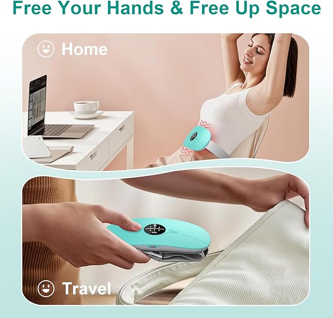 Portable Heating Pad for Period Cramps: Cordless Menstrual Heating Pad with 3 Heat Levels and 3 Massage Modes, 3s Fast Heating Gift for Women and Girl Blue