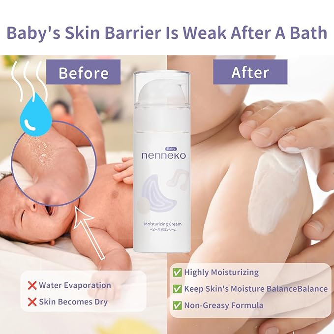 NENNEKO Baby Moisturizing Lotion – Daily Hydration for Dry & Sensitive Skin, Organic Baby Cream with Nourishing Formula, Fragrance-Free & Non-Comedogenic, Gentle & Safe for Newborns