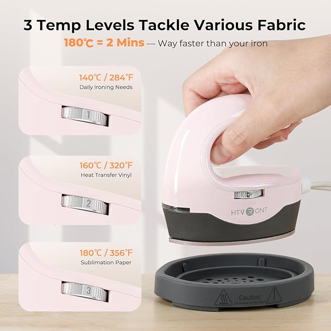 HTVRONT Heat Press H1 Mini Heat Press Machine, Small Heat Press Portable Iron Press Machine for T Shirts, Hats, Heating Transfer Projects (H1 Pink)
