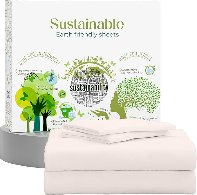 SUPREME ELEGANCE Full Size Bed Sheets Set - Natural 100% Cotton Percale Deep Pocket Full Size Sheets Set, OekoTex Made in Green Sustainable Cotton Bedding with Snug Fit, Crisp Comfy Feel, Light Pink