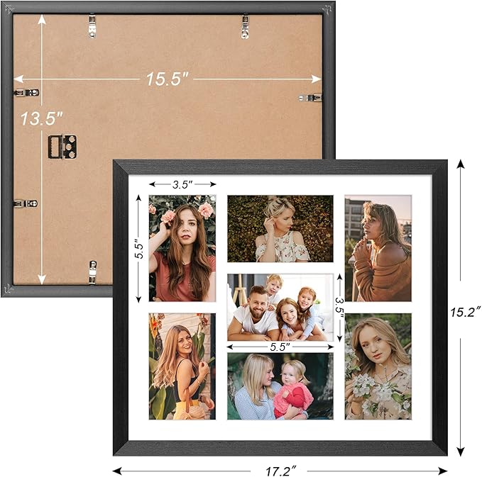 13.5x15.5 Collage frame with 7 Openings 4X6 Pictures, Multiple Picture Frame with Mat, Wall or Tabletop Decor, Black Wood Grain,2 Pack