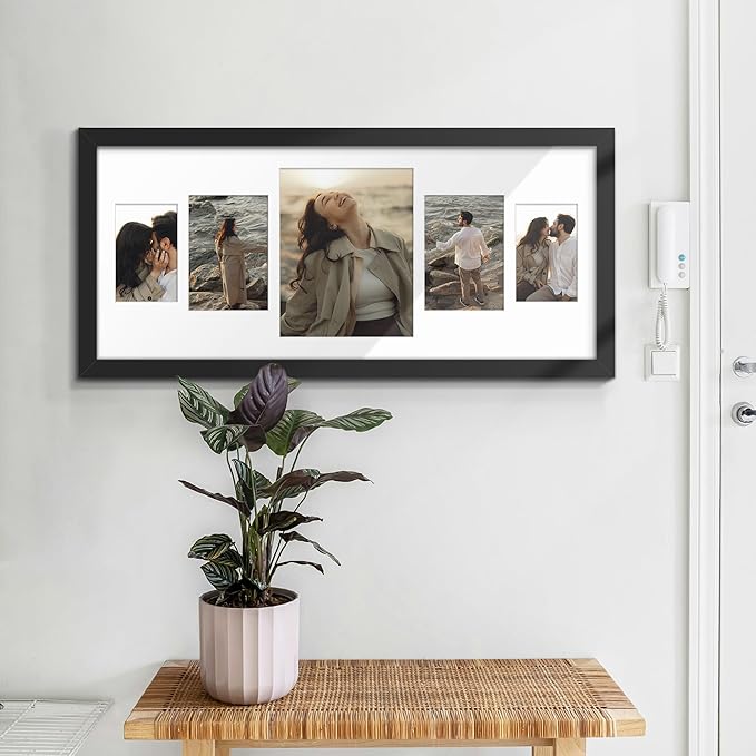 12x28 Collage Picture Frames Display One 8x10 Inch and Two 5x7 and Two 4x6 Photos Collage Wall Decor Wall Hanging or Tabletop Black