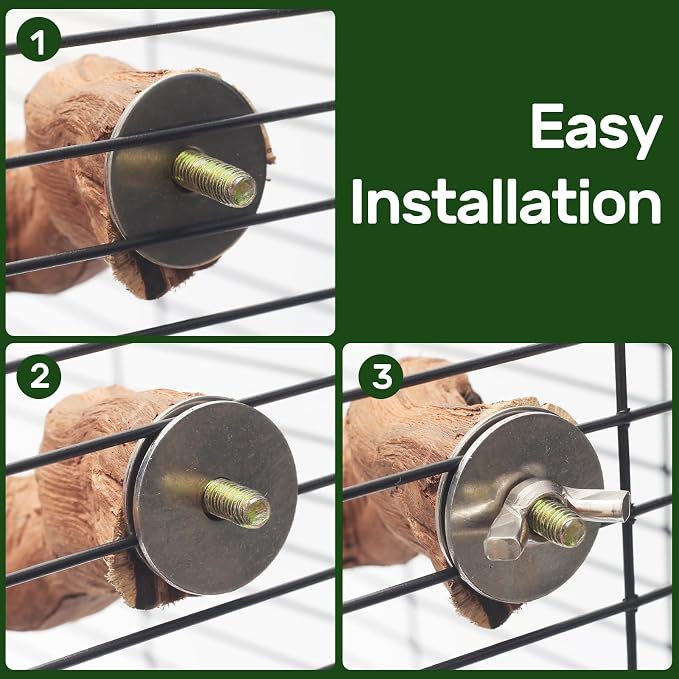 3-Piece Premium Bird Perch Stand with Natural Grape Wood Branch, Paw Grinding Fork, Chewing Stick, Cage Accessories for Parakeets, Budgies, Cockatiels, Finches, Lovebirds