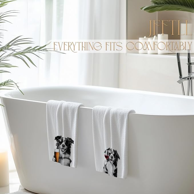 Funny Border Collie Kitchen Towels Set of 2, Funny Kitchen Decor, Wine Bar Decor, Black and White Border Collie Owner Gift Hand Towel, Dining Room Decorative Tea Towel Dish Towels 16x24 Inch