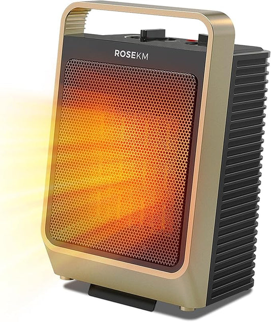 Space Heaters for Indoor Use, 1500W Portable Electric Heater with Thermostat, Ceramic Heater for Room Bedroom Office Under Desk with 3 Heating Levels, Safe Tip-Over Protection (Gold)