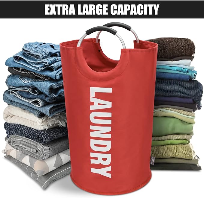 DOKEHOM 125L X-Large Collapsible Washing Laundry Basket Bag (7 Colors) for Bedroom, Fabric (Red, XL)