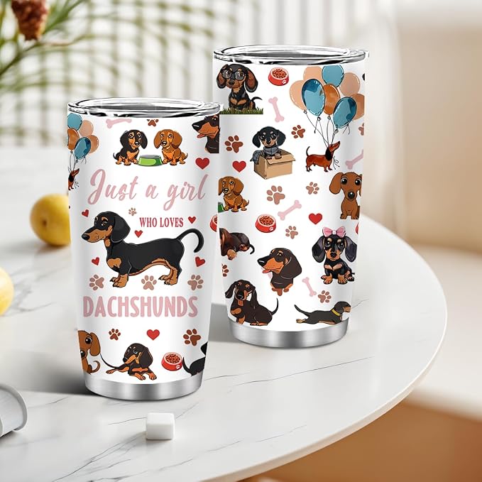 20oz Stainless Steel Just a Girl Who Loves Dachshunds Tumblers for Women | Dachshunds Gifts, Wieners Gift for Women, Dog Tumblers with Brush & Straw, Gifts for Thanksgiving Christmas, 1 PCS