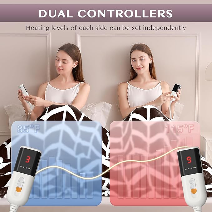 VENTIMI Electric Blanket Queen Size, 84" x 90" Heated Blanket with 9 Heat Levels & 2-4-8-10 Hours Auto Off, Fast Heating Blanket with ETL & FCC Certification, Coffee
