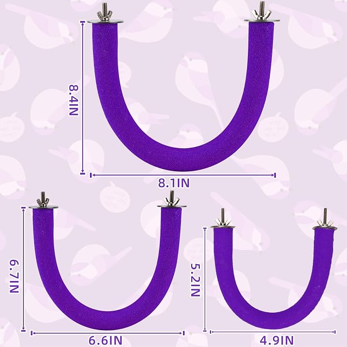 Rypet U-Shaped Large Parrot Perch, Quartz Bird Perch for Cage(Purple L) | Safe Chew & Rest Perch for Large Birds, Durable Non-Toxic Cage Accessory, for Parakeets Cockatiel Conures