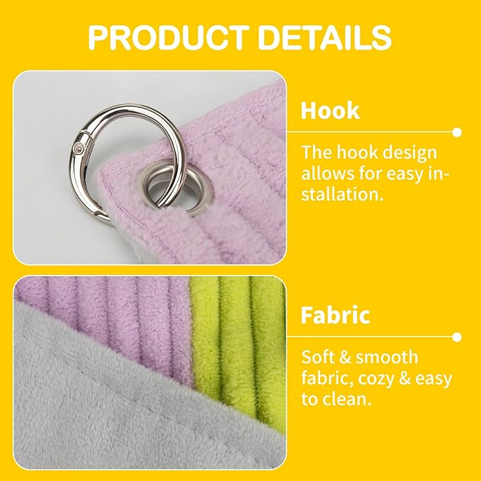 BESNEW Enlarged Guinea Pig Hammock,Bunny Ferret Hamster Small Animal Hammock for Hiding Sleeping,Wooden Guinea Pig Hammock Accessories