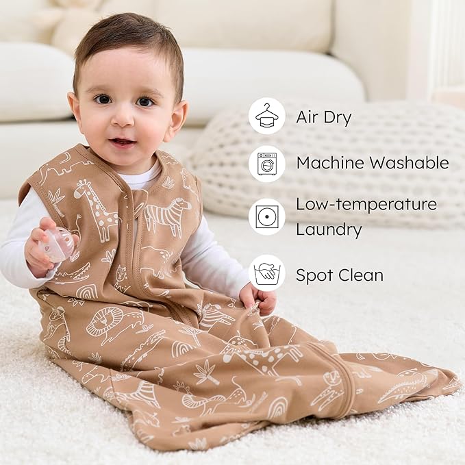 Baby Sleep Sack 18-24 months, 100% Cotton Sleeping Sack for Newborn and Infant, 3 Pack Baby Wearable Blanket for Boy and Girl, 0.5 Tog Lightweight Double Zipper Sleep Bag Green Brown Giraffe