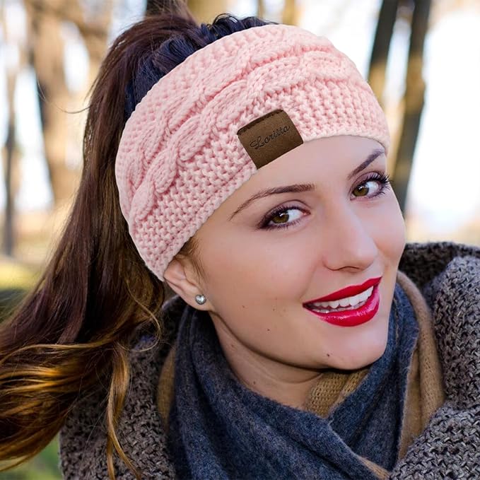 Loritta Womens Ear Warmers Headbands Winter Warm Fuzzy Cable Knit Head Wrap Fleece Lined Gifts