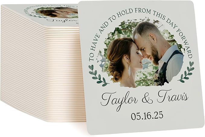 40 Pack Personalized Wedding Coasters, Custom Cardboard Coasters for Drinks with Photo Print and Text, Keepsake Wedding Favors and Gifts for Couples, 4x4 Square, Design 4