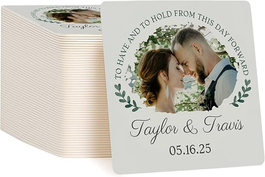 40 Pack Personalized Wedding Coasters, Custom Cardboard Coasters for Drinks with Photo Print and Text, Keepsake Wedding Favors and Gifts for Couples, 4x4 Square, Design 4