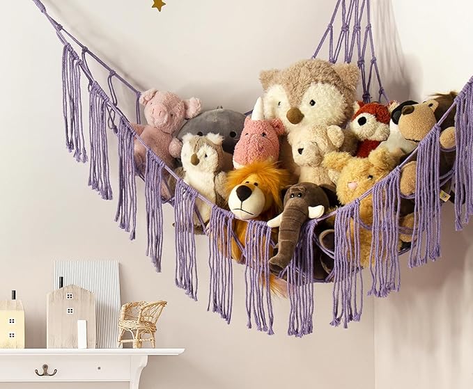 RelaxScene Stuffed Animal Storage Hammock Corner X-Large with LED Light - Baby Hammock Hanging Holder Plushies Net for Stuff Animals Organizer - Cute Room Decor Aesthetic Kids Toddler Nursery Bedroom