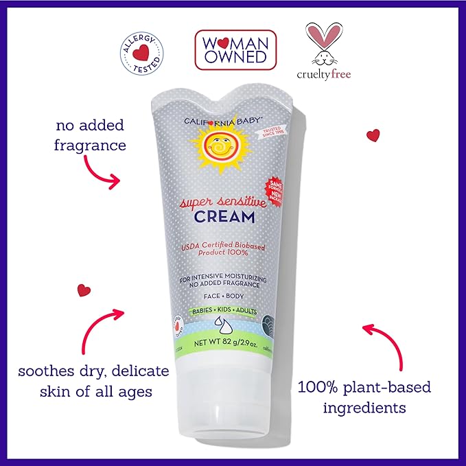 California Baby Super Sensitive Unscented Cream | 100% Plant-Based Moisturizer | Soothing Baby Lotion For Newborn | Hypoallergenic | 2.9 oz / 82 g