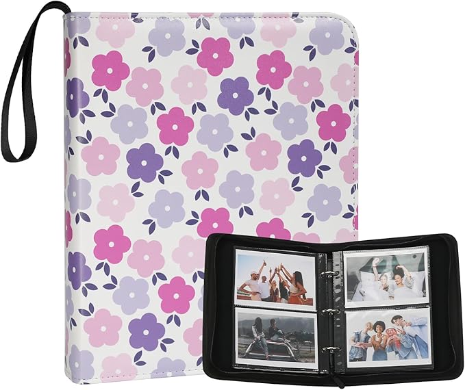 Photo Album 4x6 Pictures,120 Pockets Binder Premium Vegan Leather Cover for Family Wedding Anniversary Baby Kids Vacation. (Flat Floral)