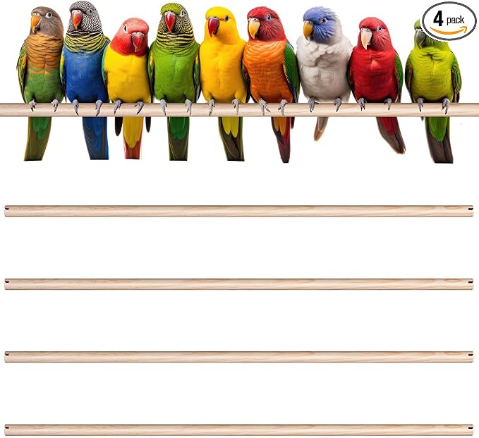 Sintuff 4 Pcs Bird Perches for Cage Accessories, Wooden Perch Rods Replacement with Double Head Slots, 0.6 Inch Diameter Natural Wood Stand for Parrot Macaw Cockatoo Parakeet (24 Inches)