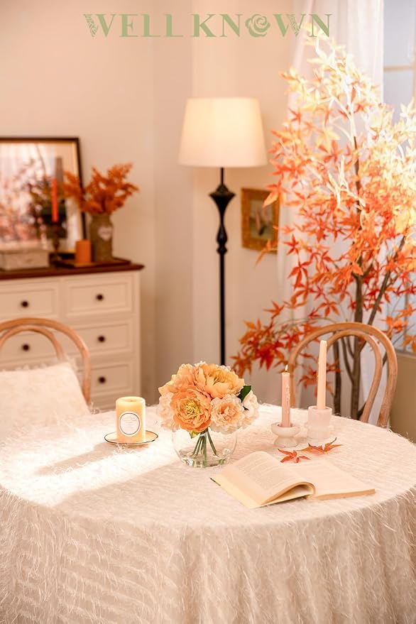 Artificial Flowers in Vase, Silk Peonies Flowers for vase with Faux Water for Coffee Table Decor, Fake Flower Arrangements Thanksgiving Fall Winter Dinning Table Centerpieces & Gift (Apricot & Nude)