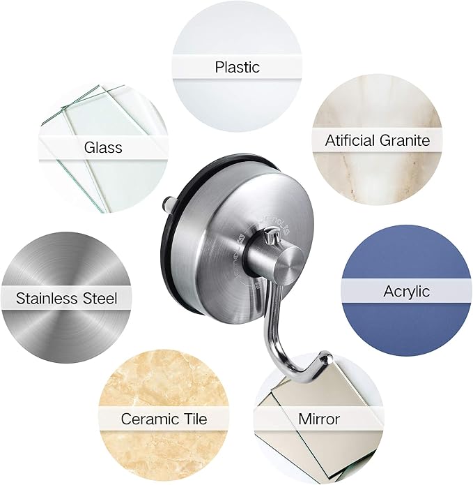 JOMOLA Suction Cup Shower Hook for Inside Shower Towel Hooks with Suction Cup Holder Kitchen Utensil Storage Organizer for Bathroom Towel Hanger Stainless Steel Brushed Finish, 2PCS