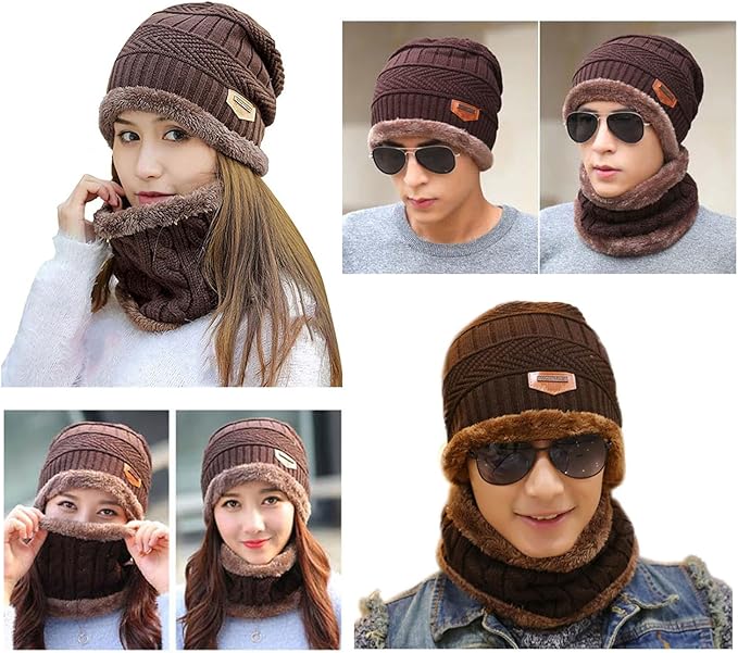 HINDAWI Winter Hat Scarf Gloves Slouchy Beanie Snow Knit Skull Cap Touch Screen Mittens Circle Scarves for Women Men