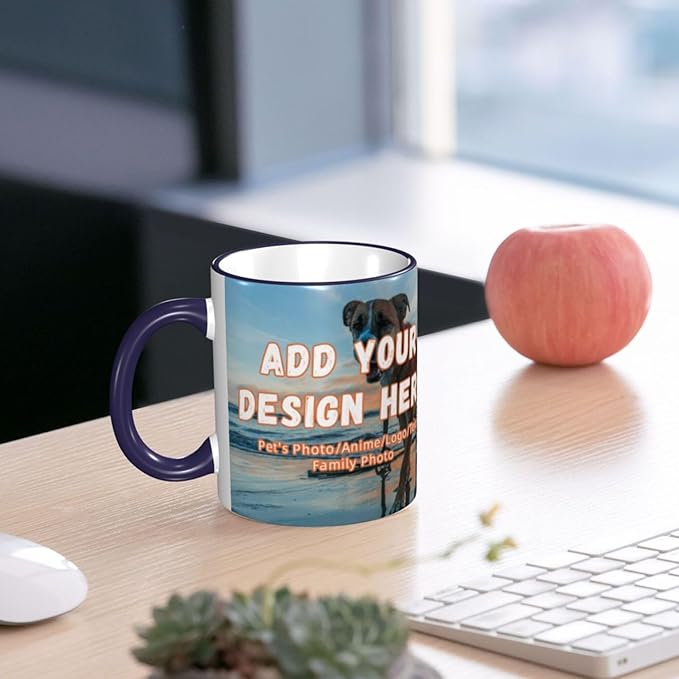 Custom Mugs and Coffee Cups Partial or Full Size Printed Creative Designs Customizable with Your Photos Images Text (Full-Width, Navy)