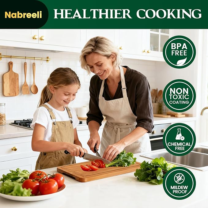 Bamboo Cutting Boards Set (3 Sizes) with Non-Slip Feet, Juice Groove & Handles - Non-Toxic Wood Chopping Boards for Meat, Veggies - Ideal Kitchen Gift for Home(S+M+L)