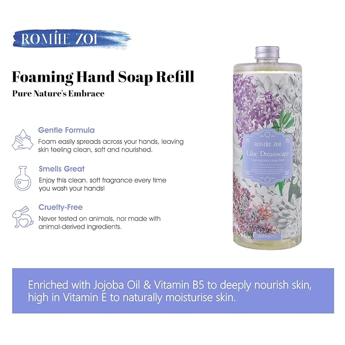 ROMIIE ZOI Foaming Hand Soap Refill, Lilac, Gentle & Moisturizing Formula, 1000 ML/ 33.8 FL OZ