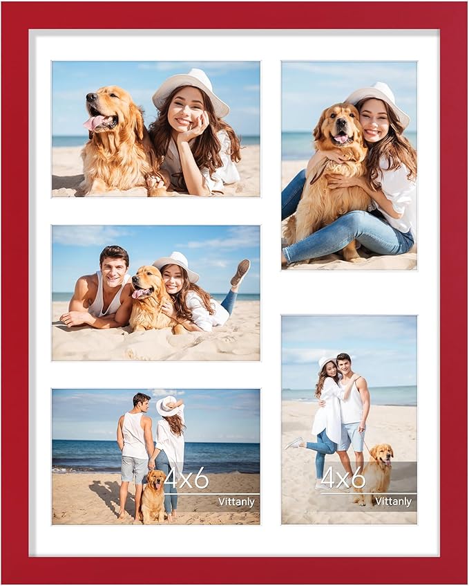 Vittanly 11x14 Collage Picture Frame, Displays 5Pcs 4x6 Pictures with Mat or 1Pc 11x14 without Mat for Wall Mounting, Picture Frames Collage Wall Decor in Red, 1 Pack