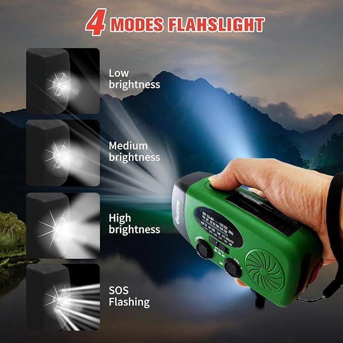 Solar Emergency Hand Crank Weather Radio, Portable Self Powered NOAA AM/FM Radios with SOS Alarm LED Flashlight 5000mAh Smart Phone USB Charger for Camping (Green)