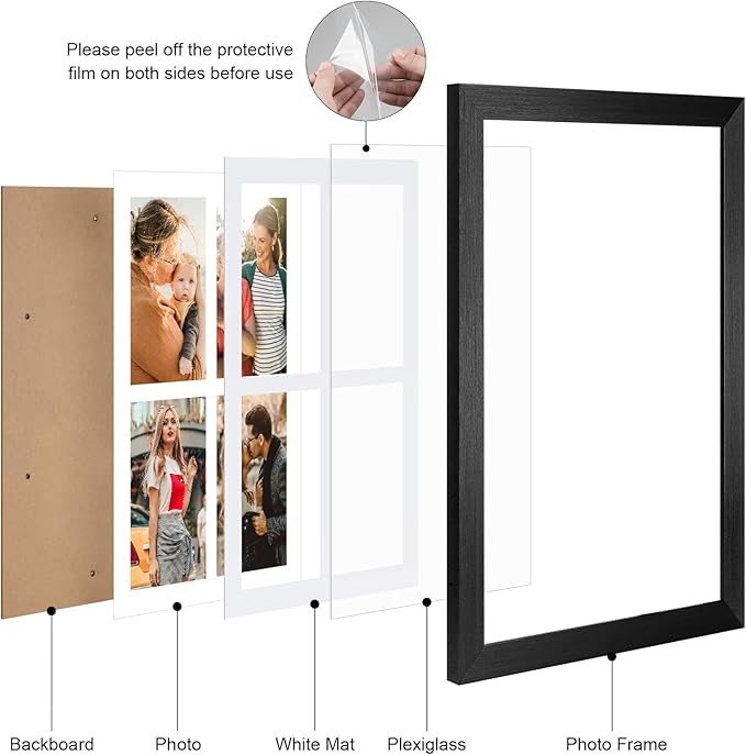 9x13 Collage frame with 4 Openings 4X6 Pictures, Multiple Picture Frame with Mat, Wall or Tabletop Decor, Black Wood Grain (1 Pack)