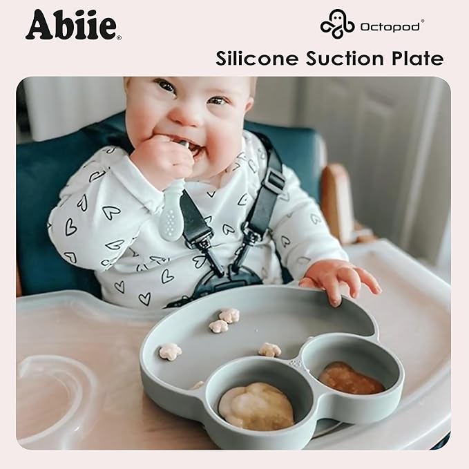 Abiie Octopod Frog Silicone Plates with Suction - Spill Proof, Easy to Clean - BPA-Free Bowl - Suction Plates for Baby and Toddler - Training & Feeding Divided Grip Dish (Turquoise)
