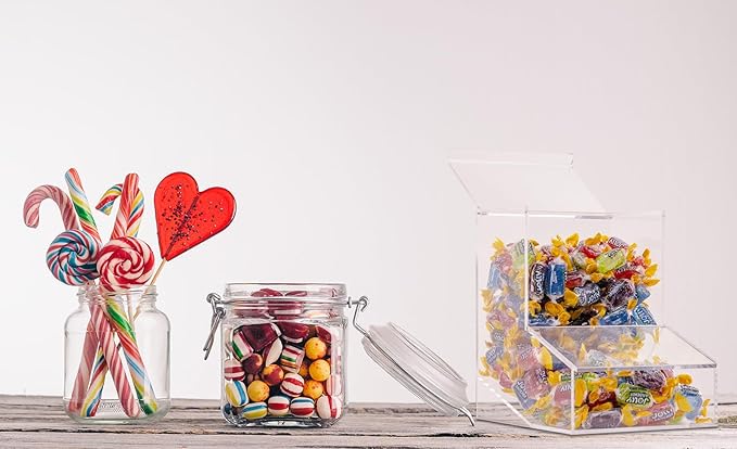 Candy Dispenser - Bulk Acrylic Storage Holder with Two Lids for Countertop or Wall Mount - Store Chocolate, Treats, Sweets, and Snacks (2)