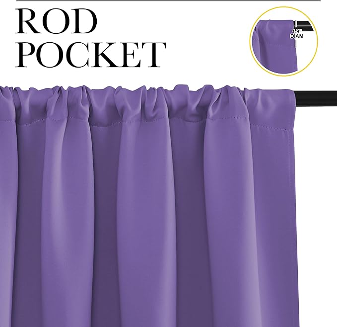 NICETOWN Blackout Curtains for Living Curtains, Lilac Purple, Set of 2, 52 by 63 Inch, Window Treatment Blackout Curtain Panels, Home Decor Thermal Insulated Solid Drapes for Bedroom