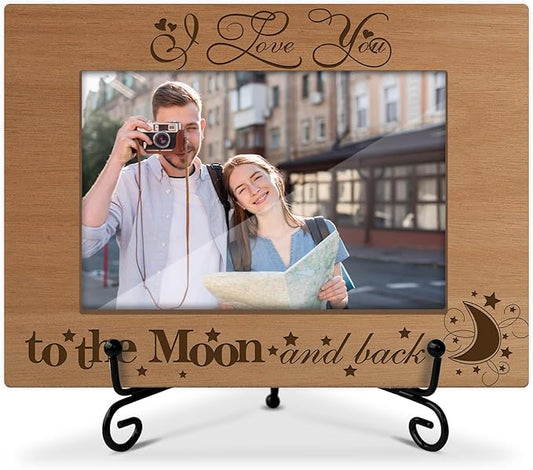 I Love You to The Moon and Back Wood Photo Frame Gifts for Men Women Wife Husband, Tabletop Display 4 x 6 Picture Frame Honeymoon Wedding Gifts for Couple, Home Office Desk Holiday Decoration -19