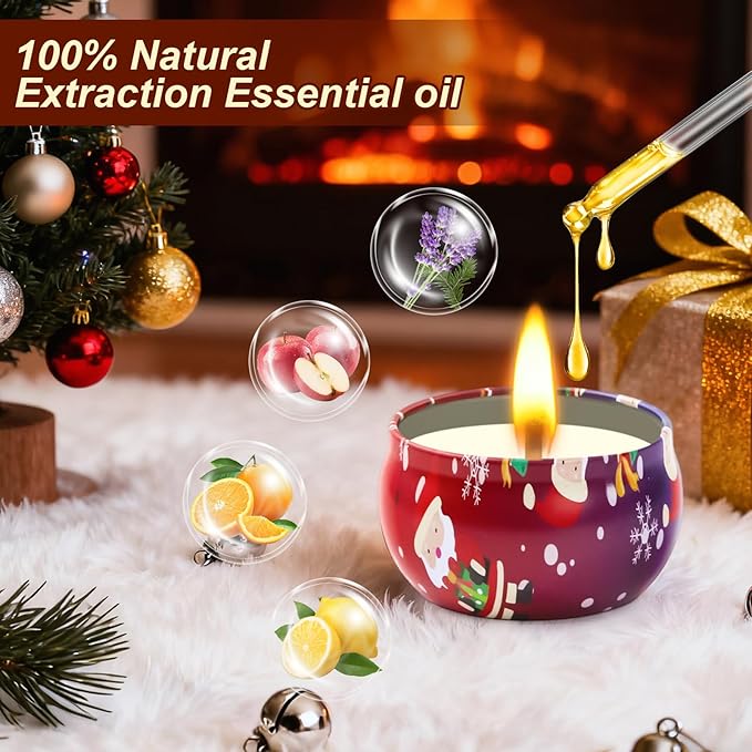 Christmas Scented Candle Gift 12 Pack, Christmas Candles for Home Scented, 100% Natural Soy Wax Long Lasting Jar Aromatherapy Candle Gifts for Women Men Adult