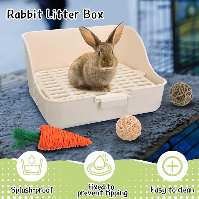 Reallnaive 15 Pcs Rabbit Starter Kit Small Rabbit Litter Box Girls Gift Animal Grooming Kit Bunny Toys Bowl Blankets with Cleaning Set for Guinea Pig Accessories(Multicolor)