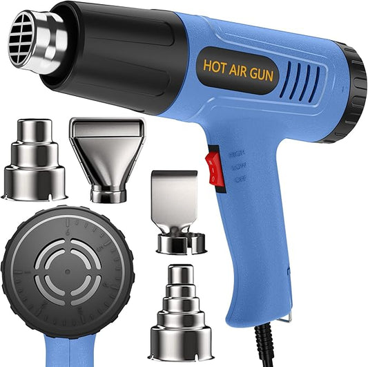 Heat Gun Kit 572 & 1112℉ Dual-Lvel & Rear Rotation Temperature Control 4 Nozzles Heat Gun' Overload Protection For Crafting, Shrink Tubing, Vinyl Wrap, Shrink Wrap,5Ft Power Cord