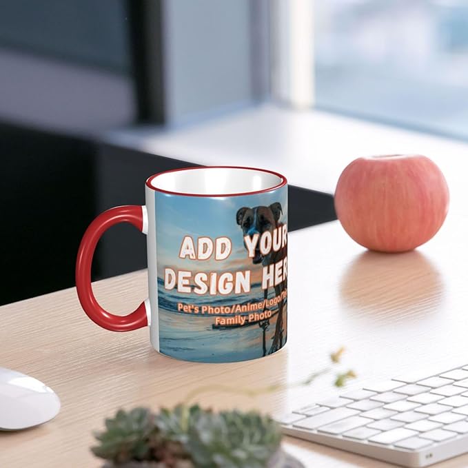 Custom Mugs and Coffee Cups Partial or Full Size Printed Creative Designs Customizable with Your Photos Images Text (Full-Width, Red)