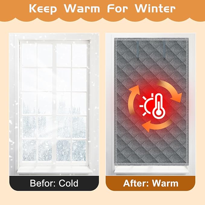 Window Insulation kit, 3-Layer Cotton Thermal Insulated Window Cover 47 Inch x 63 Inch Oxford Winter Window Covering Velcro Insulation Curtain for Cold Weather to Keep Warm (47X63inch)