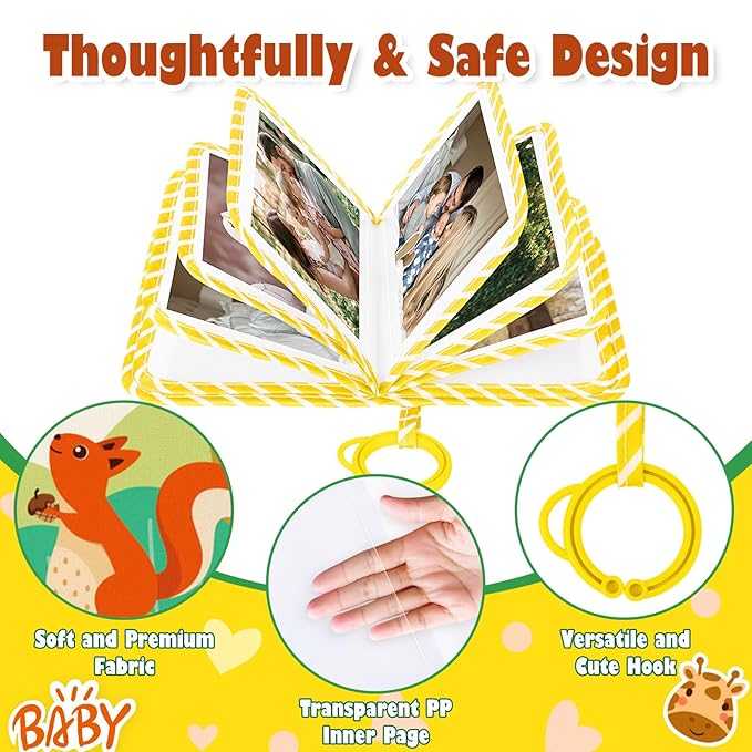 Lanpn My First Baby Photo Album Holds 17 4x6 Pictures, Soft Cloth Family Photo Book with Name Card Name Tag Stickers, Fabric Kid Memory Keepsake Gift for Baby Shower Newborn Toddler Boy Girl (Animal)